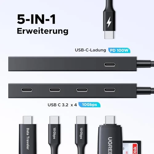 UGREEN USB C Hub 10 Gbps mit PD 100W USB C Splitter 4 Ports (30cm)