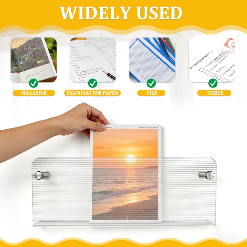 Zeitschriftenhalter Wand, Zeitschriftenhalter, Zeitungshalter Mit Langwelliger Glasstruktur, Zeitungsständer Wand Geeignet für Flure, Arbeitszimmer und Bürobereiche, 40 × 15 × 3,5 Cm, Transparent