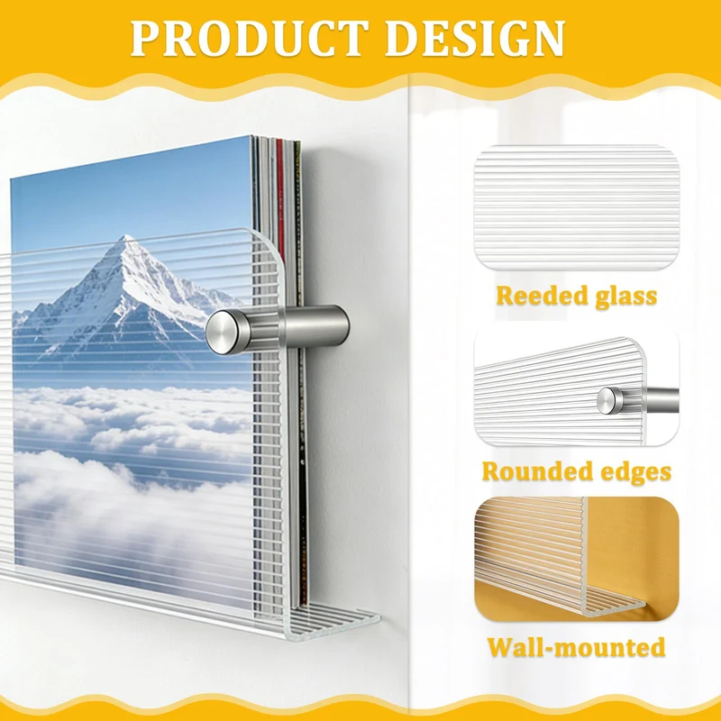 Zeitschriftenhalter Wand, Zeitschriftenhalter, Zeitungshalter Mit Langwelliger Glasstruktur, Zeitungsständer Wand Geeignet für Flure, Arbeitszimmer und Bürobereiche, 40 × 15 × 3,5 Cm, Transparent