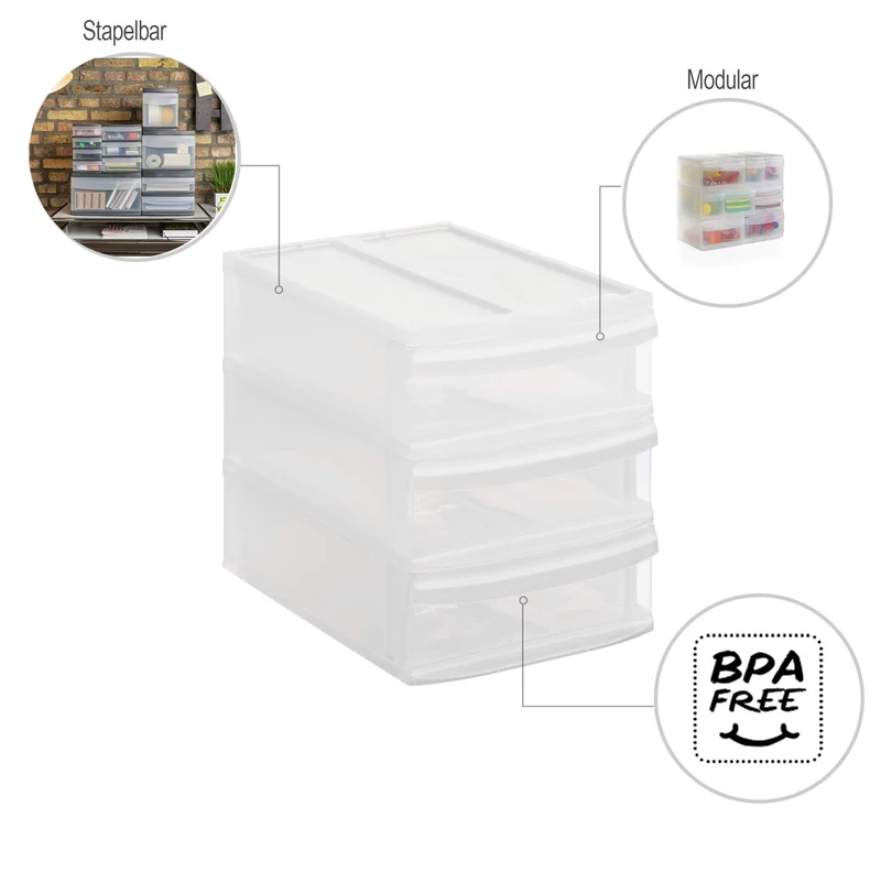 Rotho Systemix Schubladenbox 3 Schübe Büro Organizer aus PP Transparent