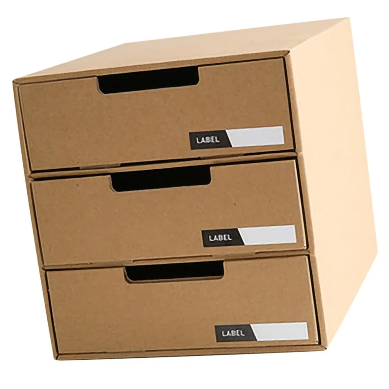 DECHOUS Schubladen Dokumentenorganizer aus Papier, Beige, mit Fächern