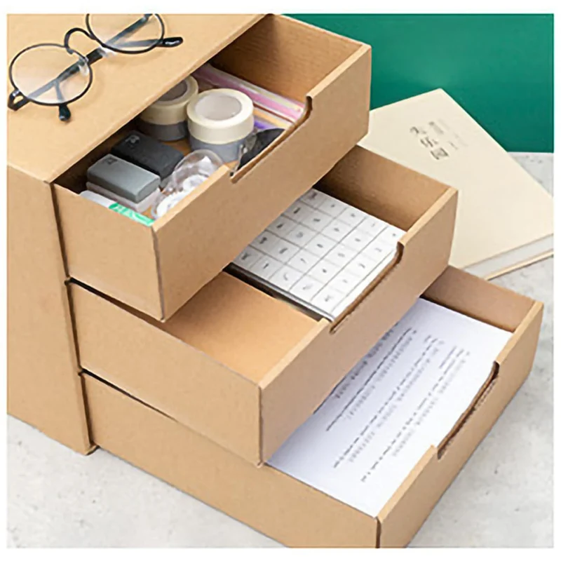 DECHOUS Schubladen Dokumentenorganizer aus Papier, Beige, mit Fächern