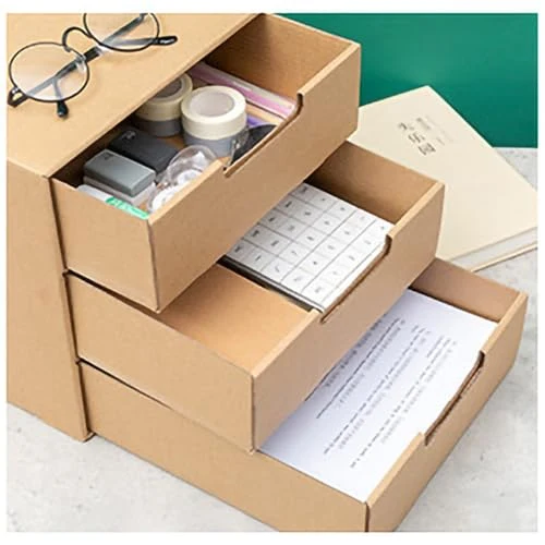 DECHOUS Schubladen Dokumentenorganizer aus Papier, Beige, mit Fächern