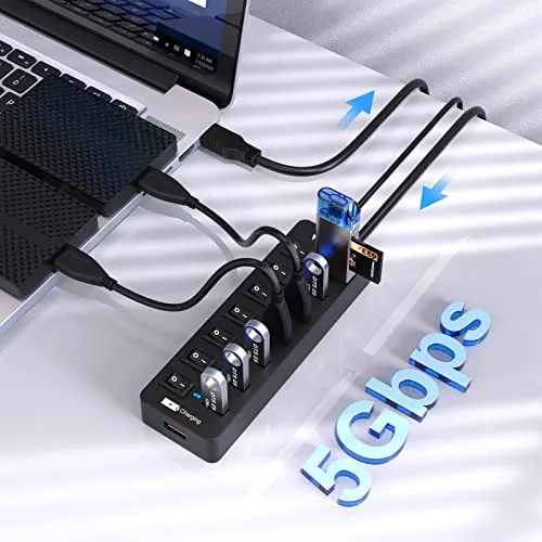 USB Hub Aktiv 3.0 mit Netzteil, VEMONT 8 Ports USB Verteiler mit 7*USB-Hub