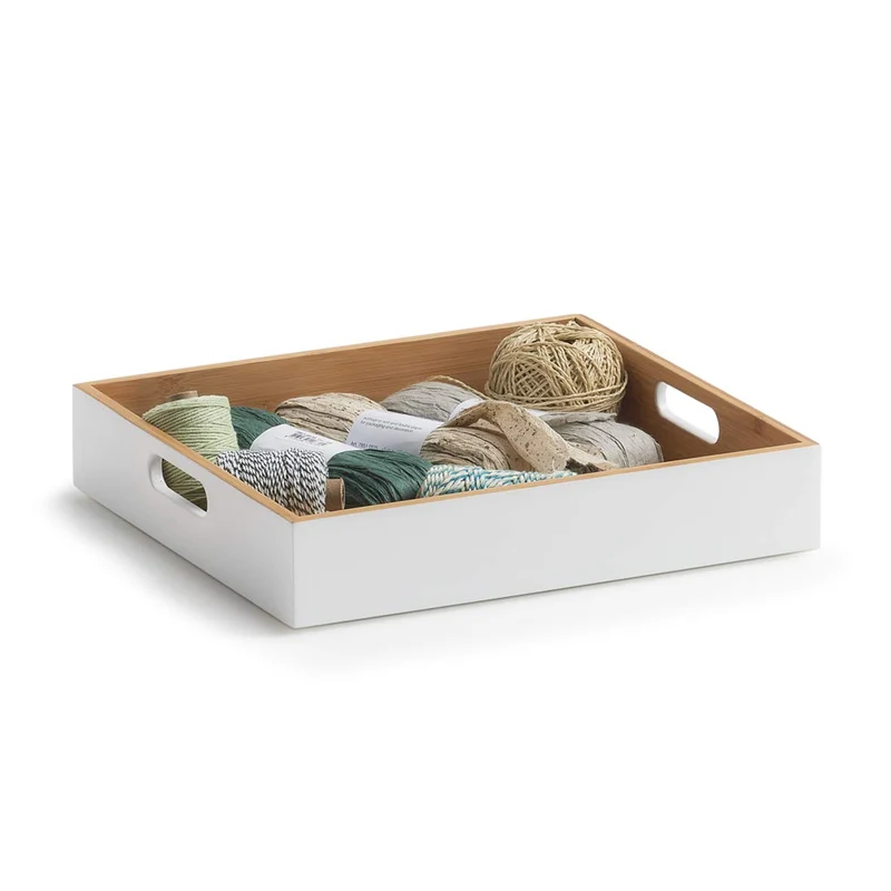 Zeller 13358 Aufbewahrungskiste, Bamboo, weiß, ca. 30 x 27 x 6 cm, stapelbar, seitliche Tragefgriffe, Ordnungsbox flach (Packung mit 4)