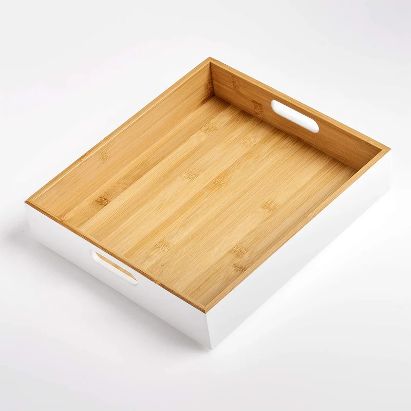 Zeller 13358 Aufbewahrungskiste, Bamboo, weiß, ca. 30 x 27 x 6 cm, stapelbar, seitliche Tragefgriffe, Ordnungsbox flach (Packung mit 4)