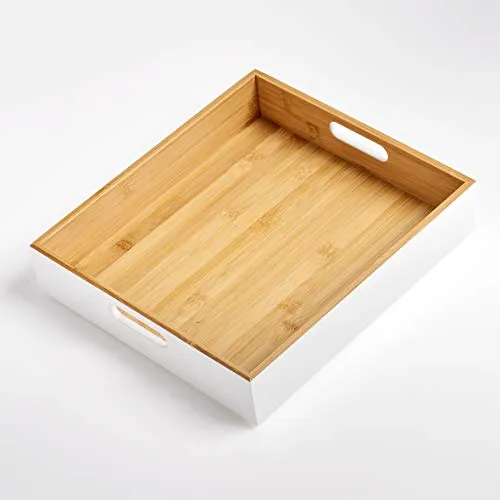 Zeller 13358 Aufbewahrungskiste, Bamboo, weiß, ca. 30 x 27 x 6 cm, stapelbar, seitliche Tragefgriffe, Ordnungsbox flach (Packung mit 4)