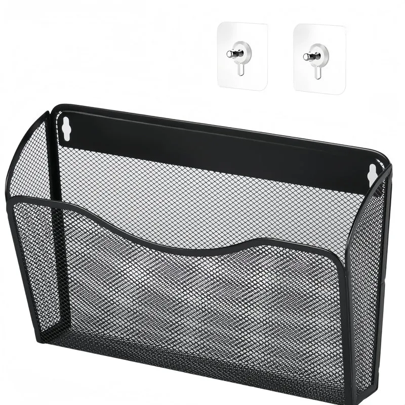 Wandmontierter Dokumentenhalter, Zeitschriftenhalter, vertikaler Organizer, Platzsparende Metallgitter-Tasche, für Zuhause, Küche, Büro (schwarz)