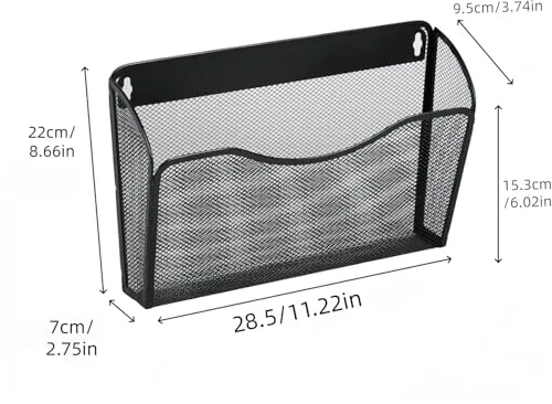 Wandmontierter Dokumentenhalter, Zeitschriftenhalter, vertikaler Organizer, Platzsparende Metallgitter-Tasche, für Zuhause, Küche, Büro (schwarz)