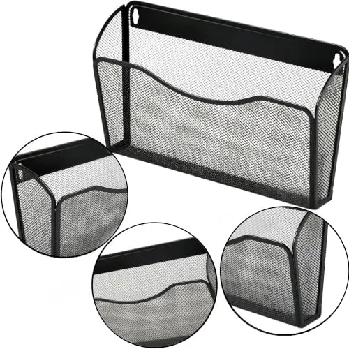 Wandmontierter Dokumentenhalter, Zeitschriftenhalter, vertikaler Organizer, Platzsparende Metallgitter-Tasche, für Zuhause, Küche, Büro (schwarz)