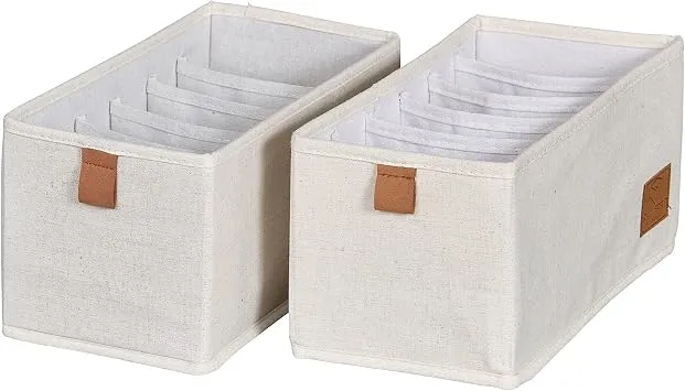 LOVE IT STORE IT - Premium - Schrank Organizer 2-teilig - Schubladenbox aus Stoff - Verstärkt - Je 6 Fächer für Unterwäsche, Gürtel - Beige - 15x30x15 cm