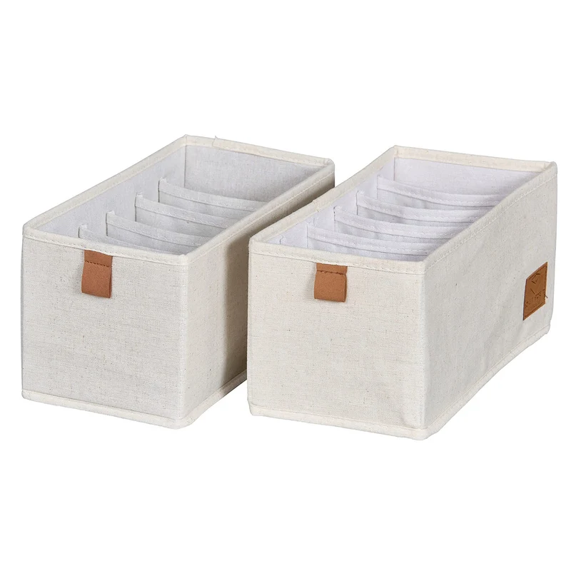 LOVE IT STORE IT - Premium - Schrank Organizer 2-teilig - Schubladenbox aus Stoff - Verstärkt - Je 6 Fächer für Unterwäsche, Gürtel - Beige - 15x30x15 cm