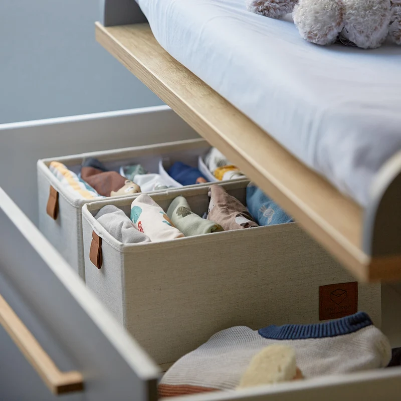 LOVE IT STORE IT - Premium - Schrank Organizer 2-teilig - Schubladenbox aus Stoff - Verstärkt - Je 6 Fächer für Unterwäsche, Gürtel - Beige - 15x30x15 cm