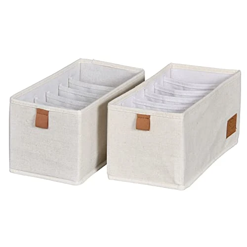 LOVE IT STORE IT - Premium - Schrank Organizer 2-teilig - Schubladenbox aus Stoff - Verstärkt - Je 6 Fächer für Unterwäsche, Gürtel - Beige - 15x30x15 cm