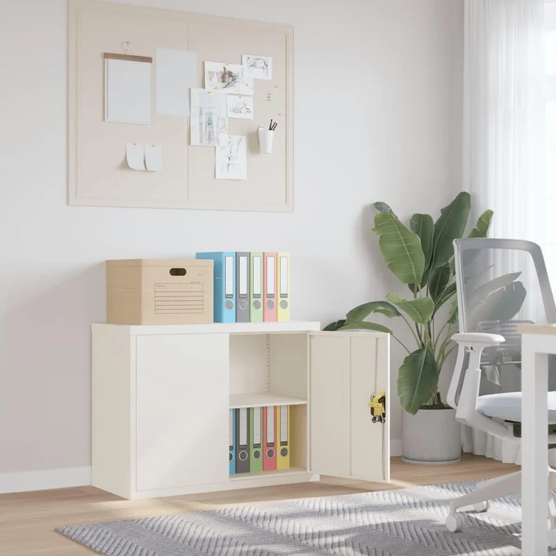 Aktenschrank Weiß 90x40x70 cm Stahl mit Einlegeboden abschließbar für Büro Arbeitszimmer Homeoffice Büromöbel zur Archivierung von Dokumenten und Ordnern