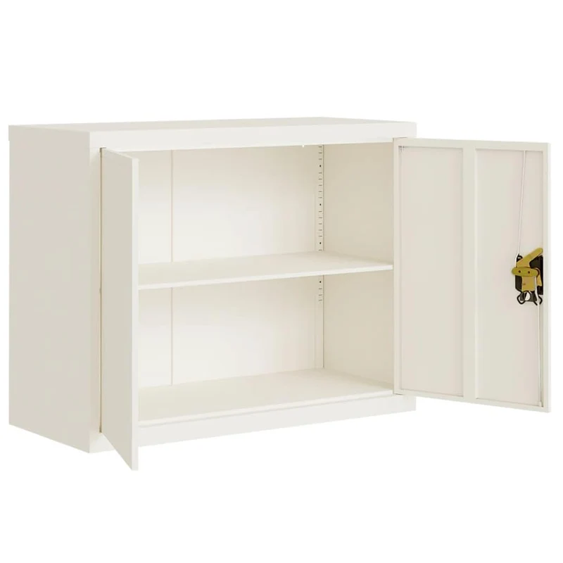 Aktenschrank Weiß 90x40x70 cm Stahl mit Einlegeboden abschließbar für Büro Arbeitszimmer Homeoffice Büromöbel zur Archivierung von Dokumenten und Ordnern
