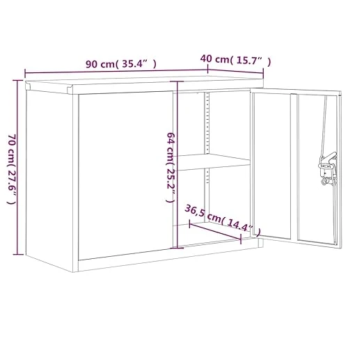 Aktenschrank Weiß 90x40x70 cm Stahl mit Einlegeboden abschließbar für Büro Arbeitszimmer Homeoffice Büromöbel zur Archivierung von Dokumenten und Ordnern
