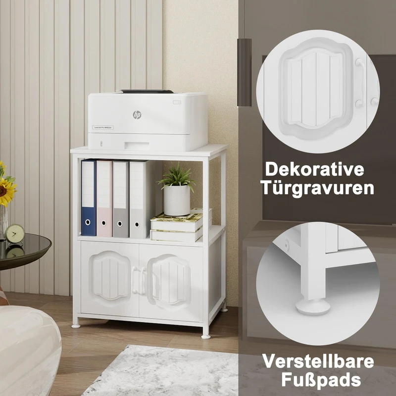 PUNCIA Druckerständer 3 Ebenen mit Türen Druckerschrank Druckertisch