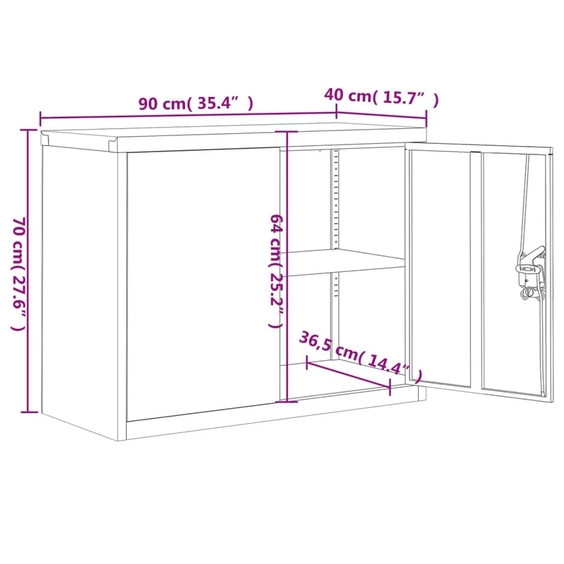 Aktenschrank Hellgrau und Blau aus pulverbeschichtetem Stahl 90x40x70 cm mit Einlegeboden abschließbar für Büro Homeoffice Arbeitszimmer Ordnung und Aufbewahrung