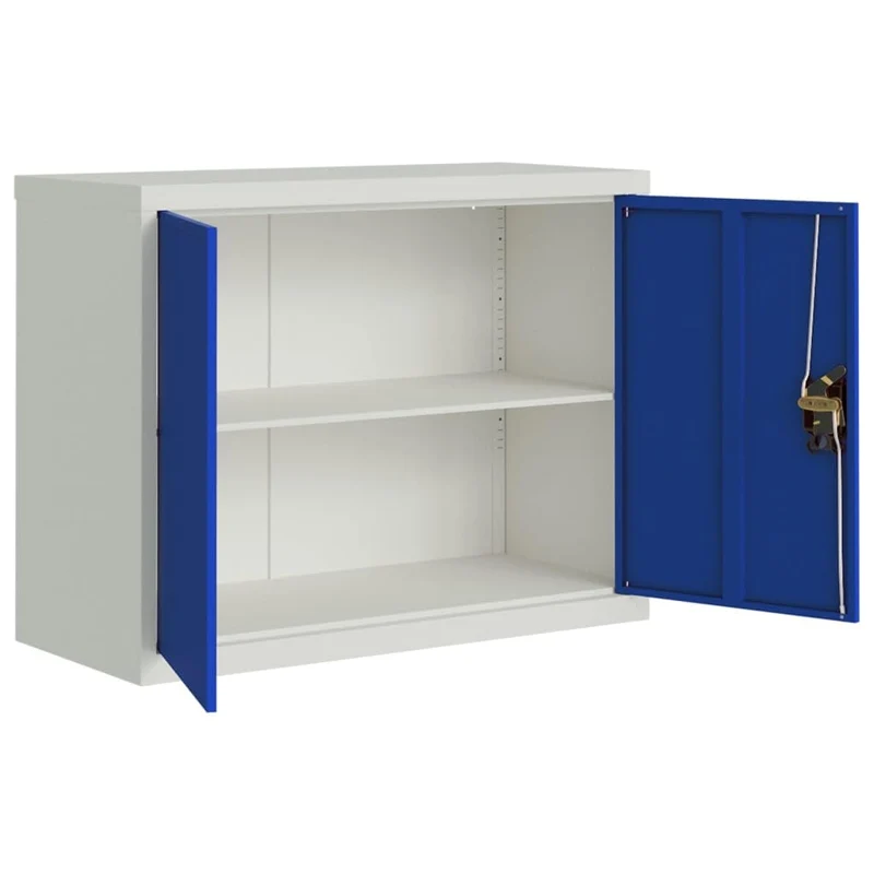 Aktenschrank Hellgrau und Blau aus pulverbeschichtetem Stahl 90x40x70 cm mit Einlegeboden abschließbar für Büro Homeoffice Arbeitszimmer Ordnung und Aufbewahrung