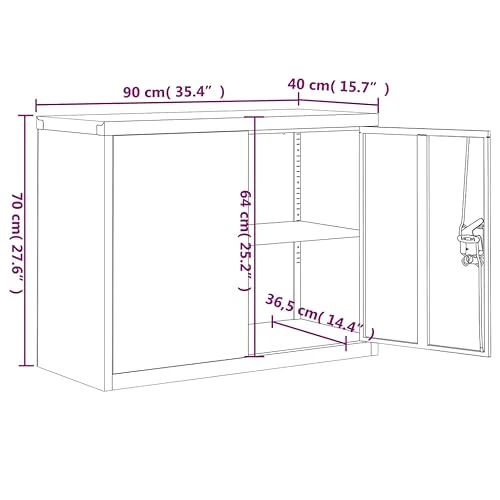 Aktenschrank Hellgrau und Blau aus pulverbeschichtetem Stahl 90x40x70 cm mit Einlegeboden abschließbar für Büro Homeoffice Arbeitszimmer Ordnung und Aufbewahrung