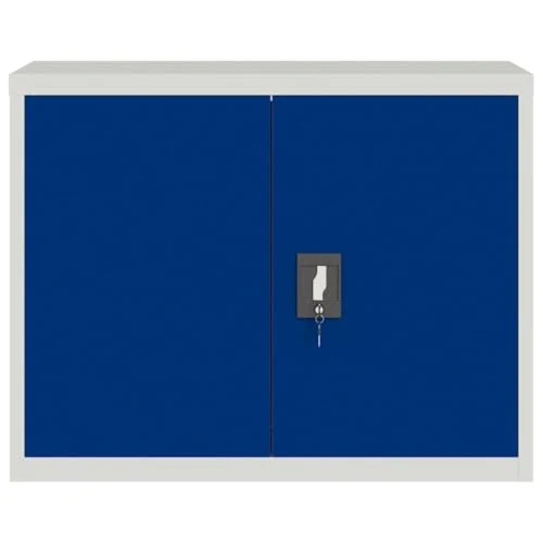 Aktenschrank Hellgrau und Blau aus pulverbeschichtetem Stahl 90x40x70 cm mit Einlegeboden abschließbar für Büro Homeoffice Arbeitszimmer Ordnung und Aufbewahrung
