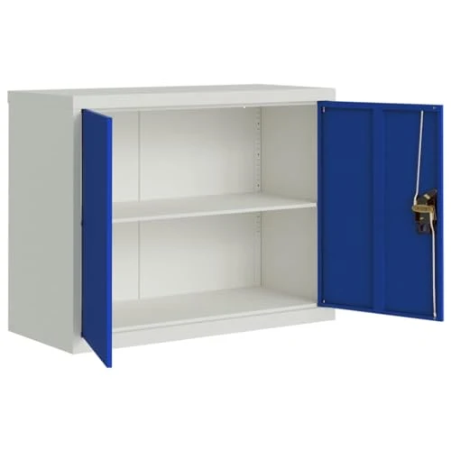 Aktenschrank Hellgrau und Blau aus pulverbeschichtetem Stahl 90x40x70 cm mit Einlegeboden abschließbar für Büro Homeoffice Arbeitszimmer Ordnung und Aufbewahrung