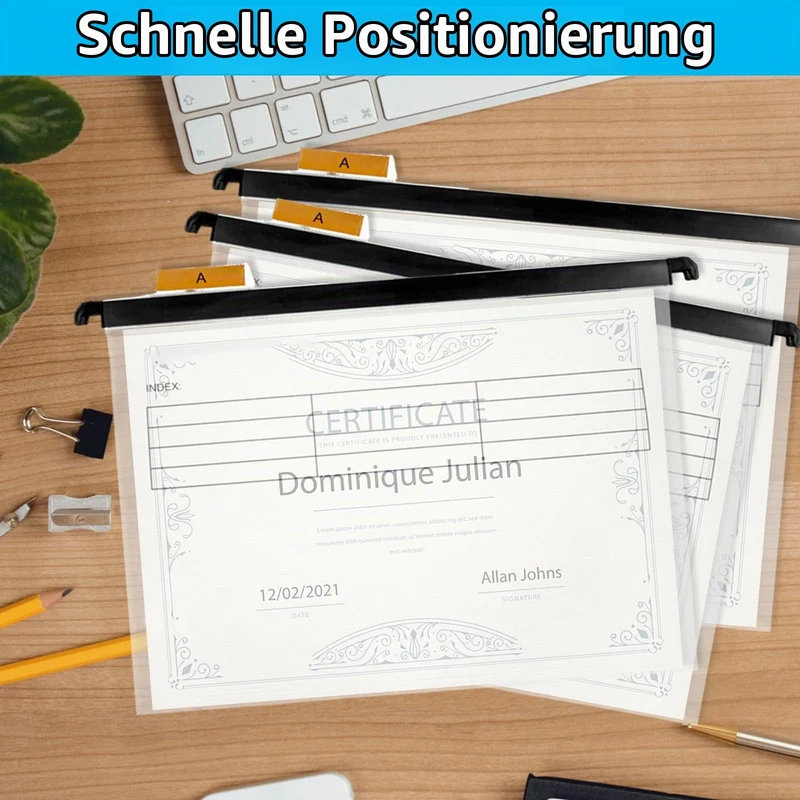 20 Stück Hängeregister A4 Hängemappen mit Tabs und Karteneinsätzen, Hängeordner Transparent Hängetasche, Hängehefter A4 für Schule, Büro, Bibliothek, Desktop-Aktenaufbewahrung