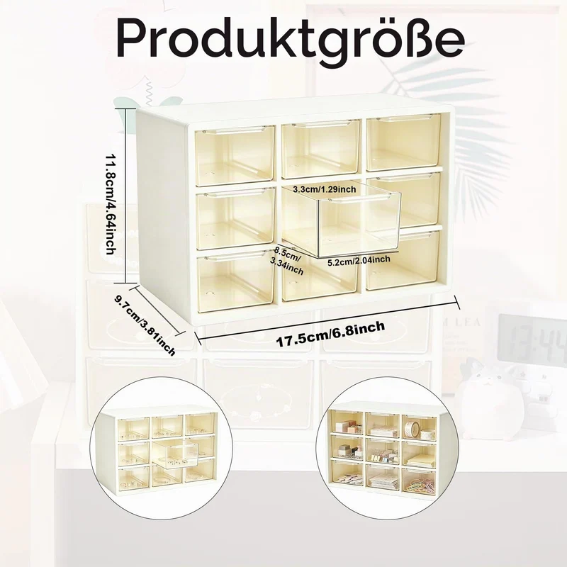1 Stück Schubladenbox Kunststoff,9-Felder-Raster, transparent