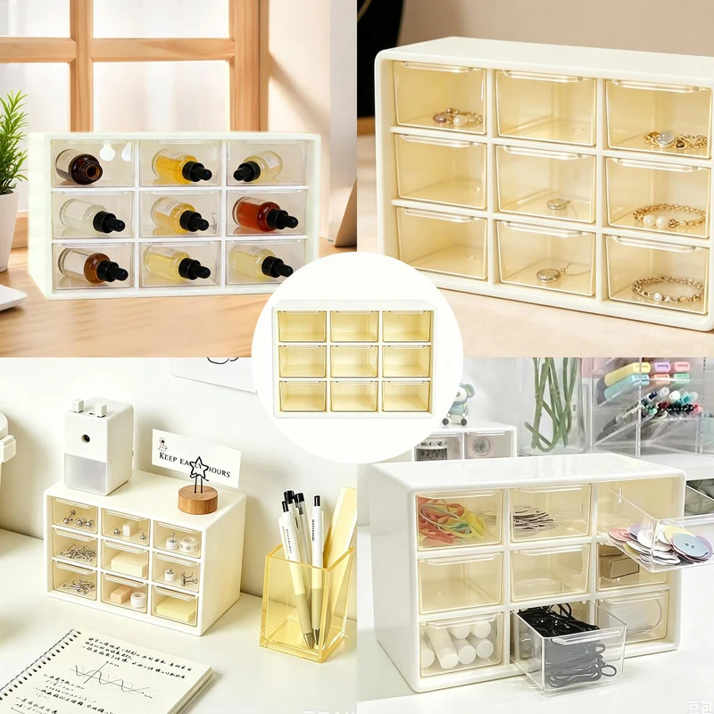 1 Stück Schubladenbox Kunststoff,9-Felder-Raster, transparent