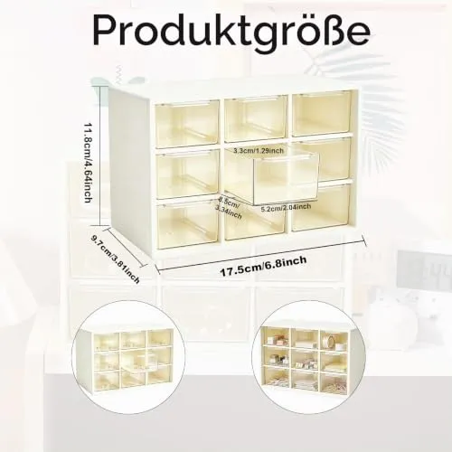 1 Stück Schubladenbox Kunststoff,9-Felder-Raster, transparent