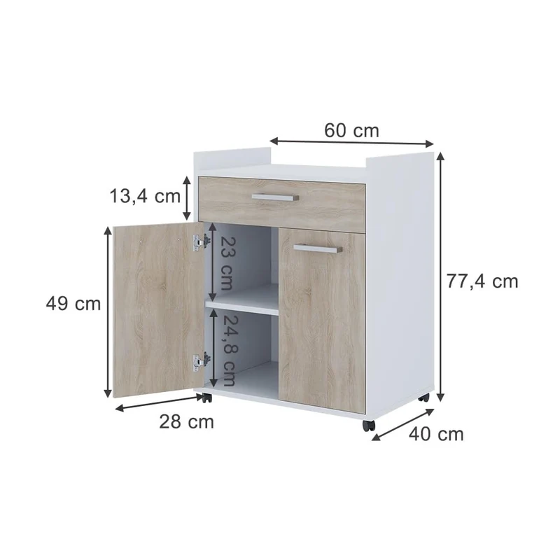 Vicco Rollcontainer Ansel, Weiß/Sonoma, 60 x 40 cm