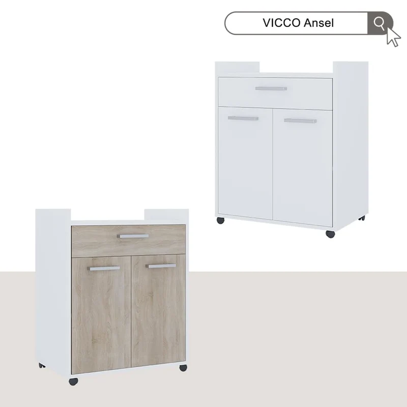 Vicco Rollcontainer Ansel, Weiß/Sonoma, 60 x 40 cm