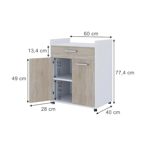 Vicco Rollcontainer Ansel, Weiß/Sonoma, 60 x 40 cm