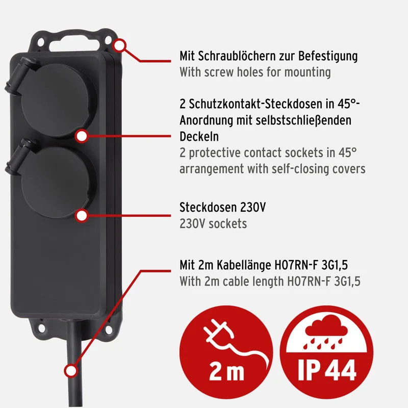 Brennenstuhl Steckdosenverteiler IP44 2-Fach