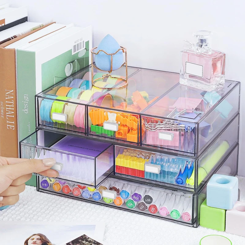 Stapelbarer Organizer mit 3 Ebenen, 6 Schubladen, Kunststoff-Schreibtisch-Aufbewahrungsbox, Schreibtisch-Schubladen, abnehmbare Make-up-Aufbewahrung, Büro, Schreibwaren, Organizer für die Schule