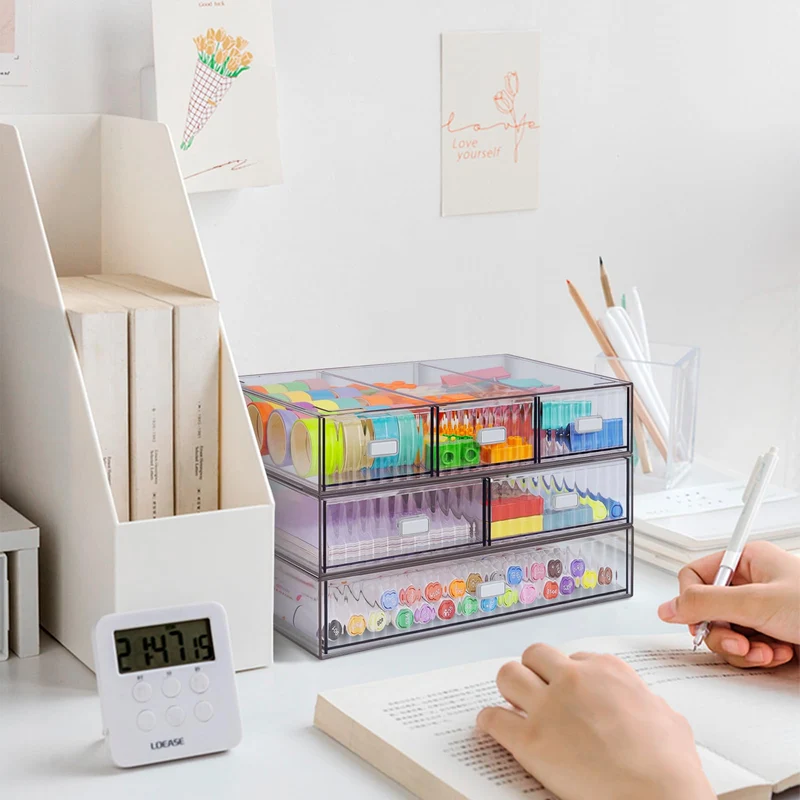 Stapelbarer Organizer mit 3 Ebenen, 6 Schubladen, Kunststoff-Schreibtisch-Aufbewahrungsbox, Schreibtisch-Schubladen, abnehmbare Make-up-Aufbewahrung, Büro, Schreibwaren, Organizer für die Schule