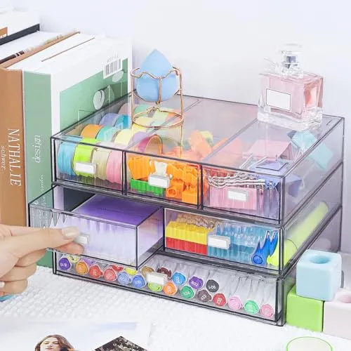 Stapelbarer Organizer mit 3 Ebenen, 6 Schubladen, Kunststoff-Schreibtisch-Aufbewahrungsbox, Schreibtisch-Schubladen, abnehmbare Make-up-Aufbewahrung, Büro, Schreibwaren, Organizer für die Schule