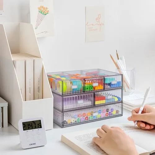 Stapelbarer Organizer mit 3 Ebenen, 6 Schubladen, Kunststoff-Schreibtisch-Aufbewahrungsbox, Schreibtisch-Schubladen, abnehmbare Make-up-Aufbewahrung, Büro, Schreibwaren, Organizer für die Schule