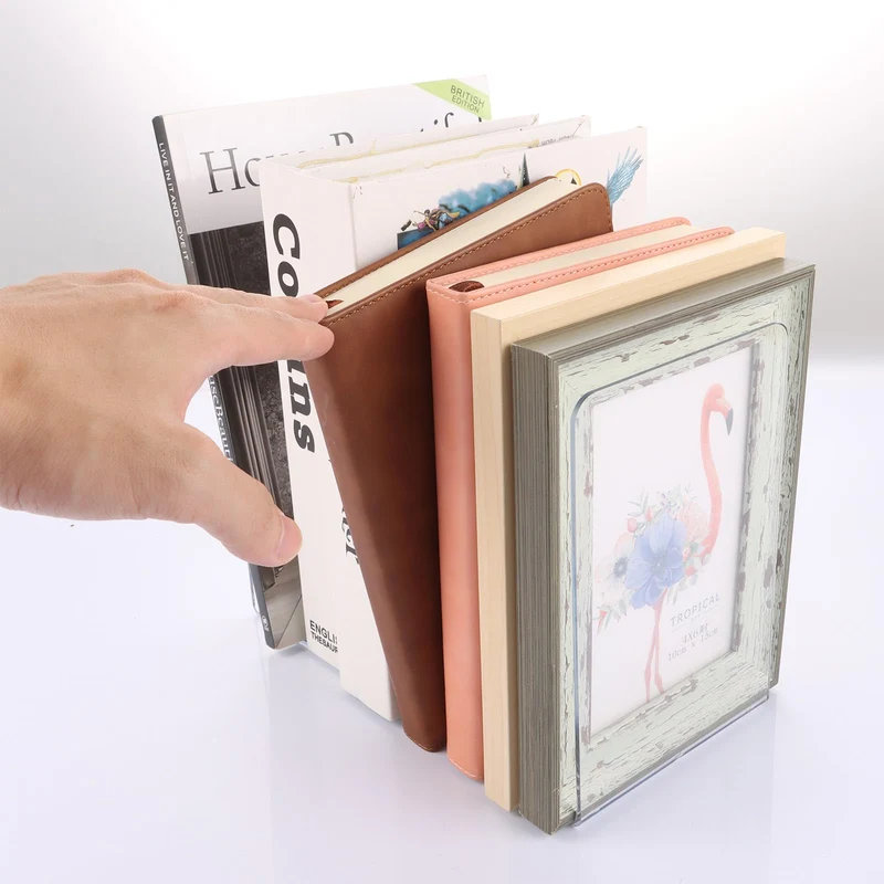 APACALI 16 Stück Buchstütze Acryl, 12X11.8X18.2CM Buchstützen für Regale, Transparente Buchständer, strapazierfähige Buchstützen zum Halten von Büchern, Bücherhalter für schwere Bücher, Zuhause, Büro