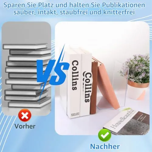 APACALI 16 Stück Buchstütze Acryl, 12X11.8X18.2CM Buchstützen für Regale, Transparente Buchständer, strapazierfähige Buchstützen zum Halten von Büchern, Bücherhalter für schwere Bücher, Zuhause, Büro