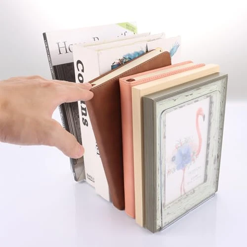 APACALI 16 Stück Buchstütze Acryl, 12X11.8X18.2CM Buchstützen für Regale, Transparente Buchständer, strapazierfähige Buchstützen zum Halten von Büchern, Bücherhalter für schwere Bücher, Zuhause, Büro