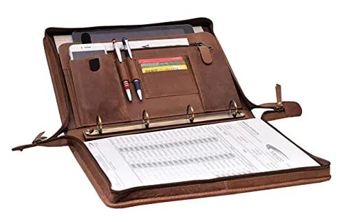 MENZO Lederschreibmappe, Dokumentenmappe, echtes Büffelleder Ledermappe, Schreibmappe, Businessmappe, Messenger bag, Mappe für Ringeinlagen, Konferenzmappe, Ledermappe, (braun/dunkelbraun)