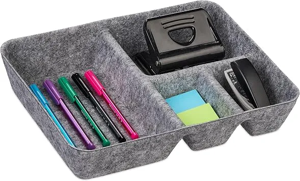 Relaxdays Schubladen Organizer Filz, Ordnungssystem Schreibtisch, HxBxT: 6,5 x 32 x 25 cm, 4 Fächer, Filzkorb, hellgrau