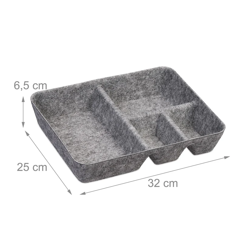 Relaxdays Schubladen Organizer Filz, Ordnungssystem Schreibtisch, HxBxT: 6,5 x 32 x 25 cm, 4 Fächer, Filzkorb, hellgrau