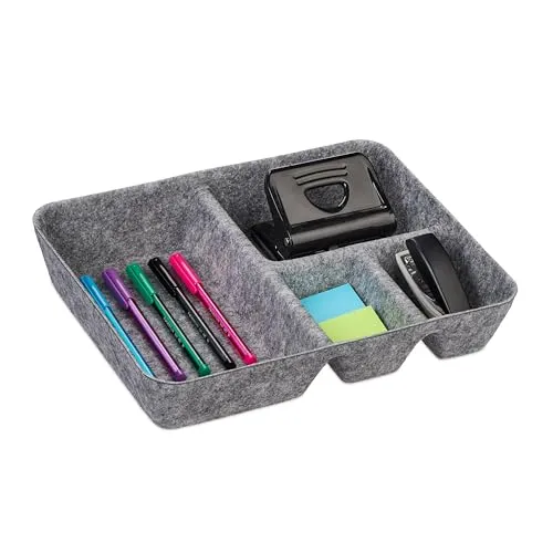 Relaxdays Schubladen Organizer Filz, Ordnungssystem Schreibtisch, HxBxT: 6,5 x 32 x 25 cm, 4 Fächer, Filzkorb, hellgrau