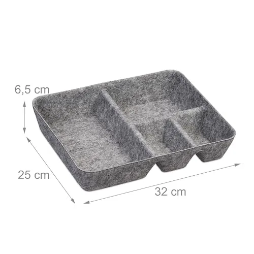Relaxdays Schubladen Organizer Filz, Ordnungssystem Schreibtisch, HxBxT: 6,5 x 32 x 25 cm, 4 Fächer, Filzkorb, hellgrau