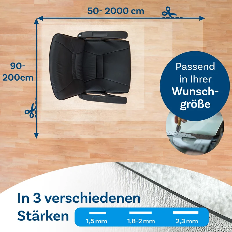 Floordirekt Bodenschutzmatte für Hartböden - Neo - transparente Bürostuhlunterlage Bodenmatte Stuhlunterlage - Stärke: 1,5 mm (Transparent, 150 x 200 cm)