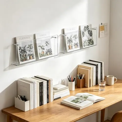 Acryl Zeitschriftenhalter Wand - 2 Stück Magazinhalter 40CM Zeitschriftenständer Transparente Prospekthalter Bücherregal Organizer für Büro Brief Schlafzimmer Schulen Wohnzimmer