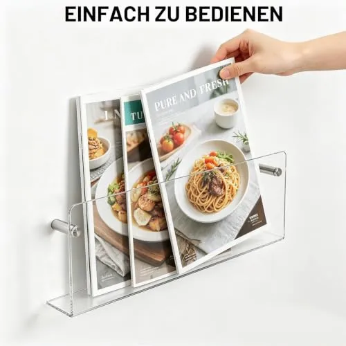 Acryl Zeitschriftenhalter Wand - 2 Stück Magazinhalter 40CM Zeitschriftenständer Transparente Prospekthalter Bücherregal Organizer für Büro Brief Schlafzimmer Schulen Wohnzimmer
